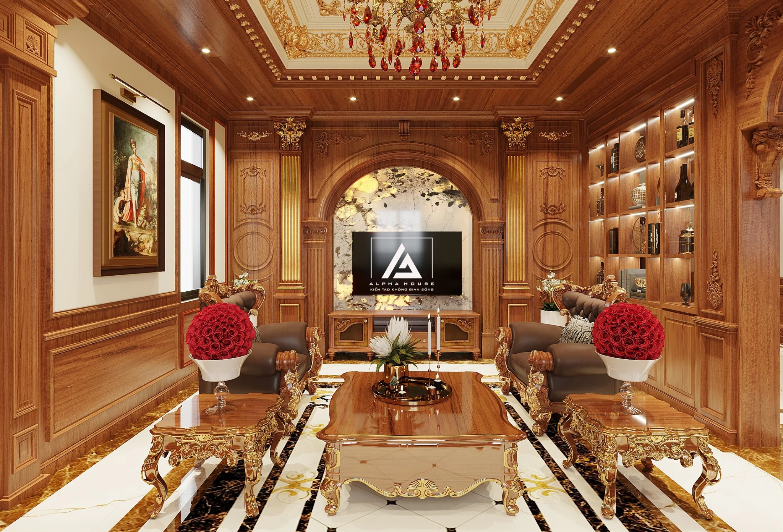 Hoàn thiện phương án thiết kế nội thất gỗ gõ đỏ đẳng cấp